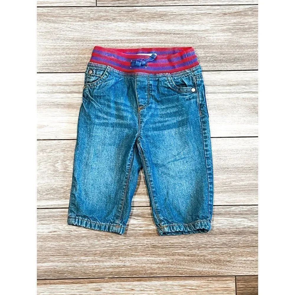 Mini Boden Boys Denim Pants with elastic waist, Size 12-18m